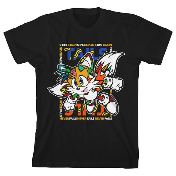 Bioworld Sonic The Hedgehog Tails Running Pose Pop Dimension Graphic Youth Boys Black T-Shirt-Medium