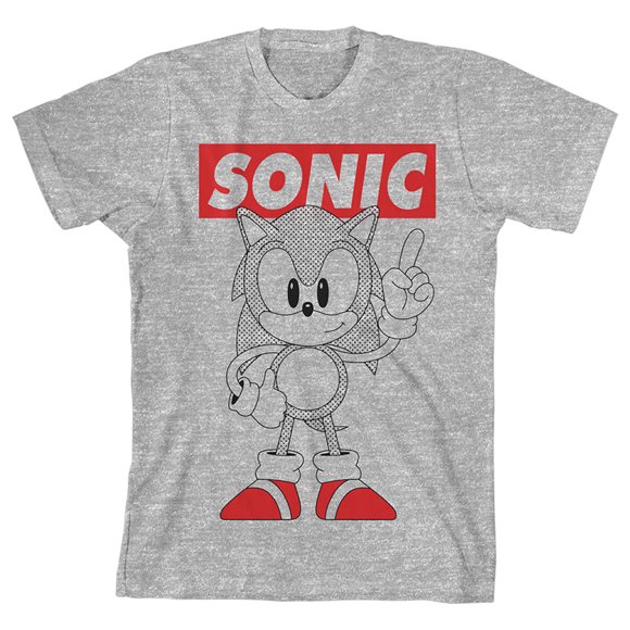 Sonic the Hedgehog Classic Red and Black Dot Art Youth Heather Gray Short Sleeve Tee-XL