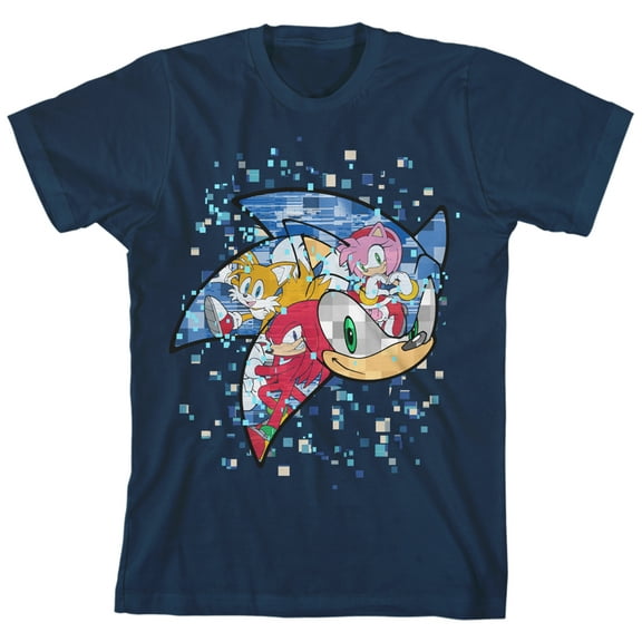 Bioworld Sonic the Hedgehog Mosaic Modern Character Art Youth Navy Blue Short Sleeve Tee-M