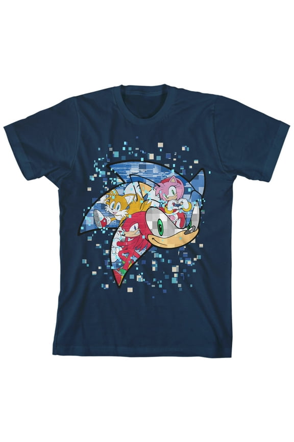 Sonic the Hedgehog Mosaic Modern Character Art Youth Navy Blue Short Sleeve Tee-XL