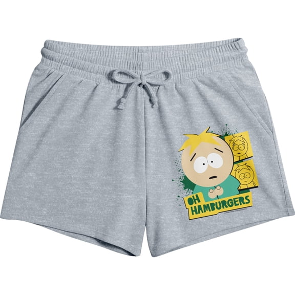 Bioworld South Park Women's Lounge Shorts | Butters Oh Hamburgers Graphic | Elasticized Drawcord Waistband | Officially Licensed Sleepwear-Large