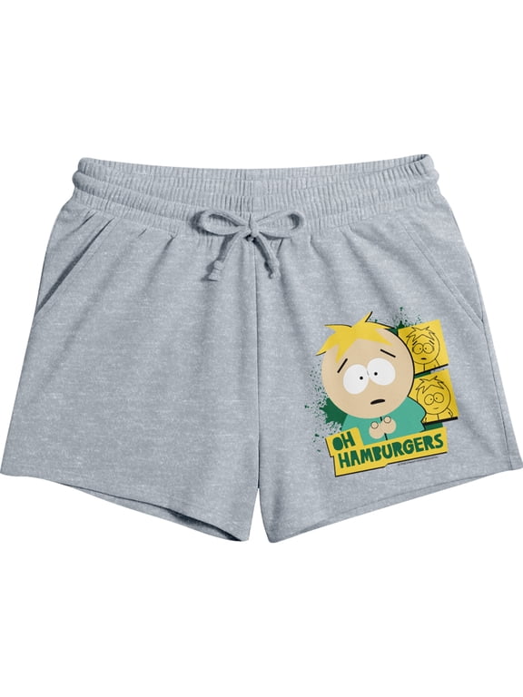 South Park Women's Lounge Shorts | Butters Oh Hamburgers Graphic | Elasticized Drawcord Waistband | Officially Licensed Sleepwear-Large