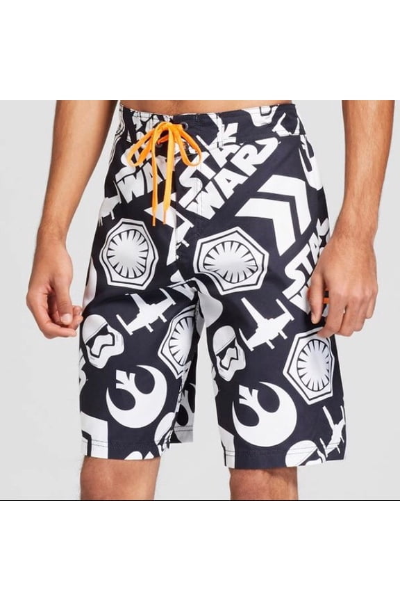Star Wars Disney Men's Stormtrooper Swim Trunks Board Shorts - Black - (Medium)