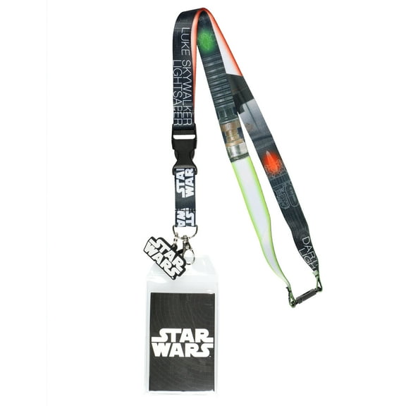 Star Wars Luke Skywalker Lightsaber Reversible ID Badge Holder Lanyard With Rubber Charm And Lobster Clasp Key Holder