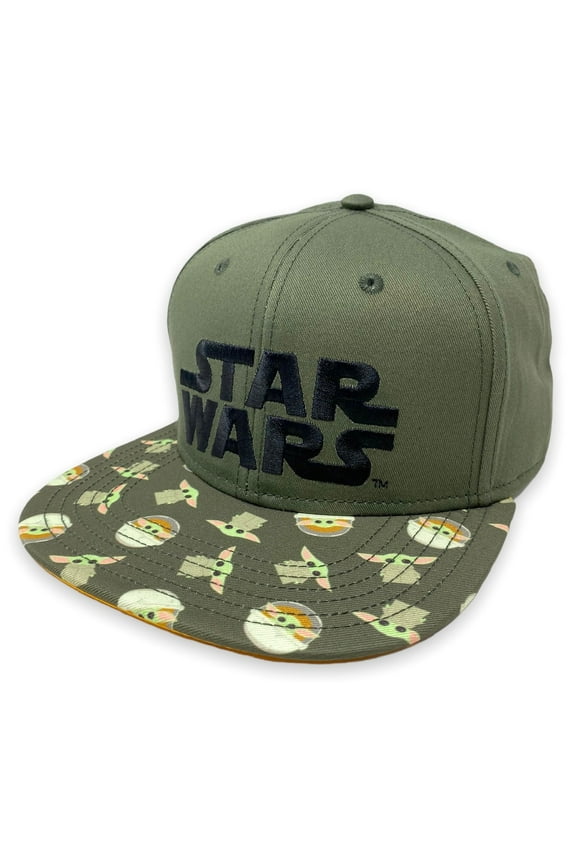 Star Wars Officially Licensed Mandalorian Baby Yoda Snapback Male Hat, Cotton, Olive