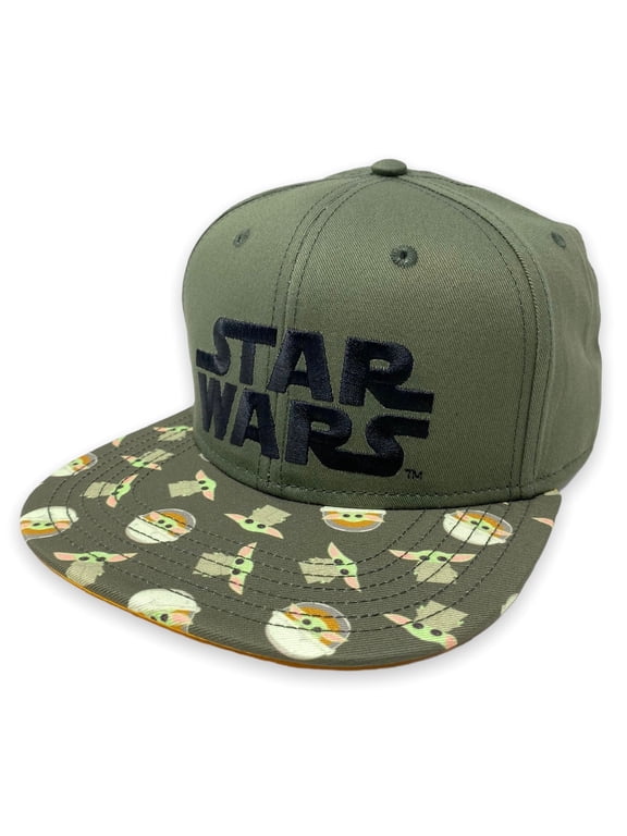 Star Wars Officially Licensed Mandalorian Baby Yoda Snapback Male Hat, Cotton, Olive