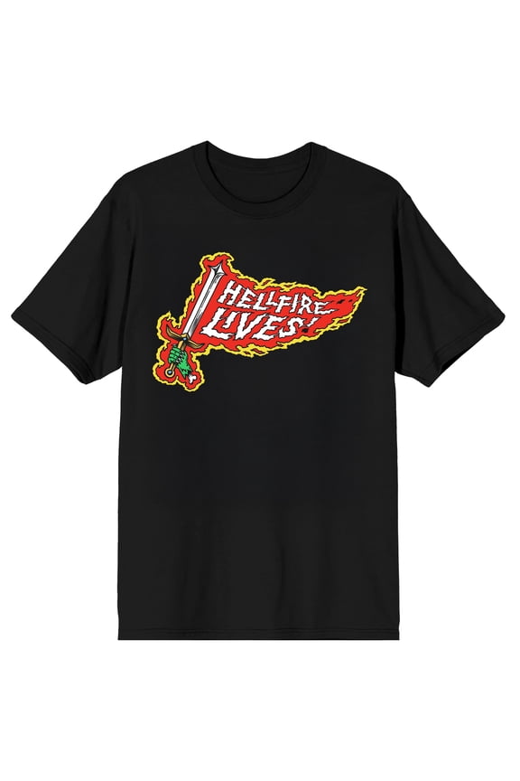Stranger Things 5 Hellfire Lives Flaming Sword Graphic Tee | Officially Licensed Netflix Men's Short Sleeve Crew Neck T-Shirt-3XL