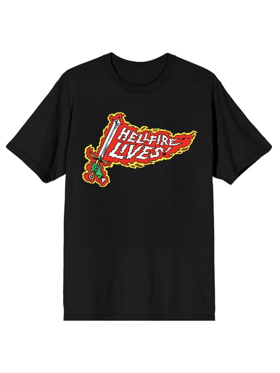 Stranger Things 5 Hellfire Lives Flaming Sword Graphic Tee | Officially Licensed Netflix Men's Short Sleeve Crew Neck T-Shirt-6XL