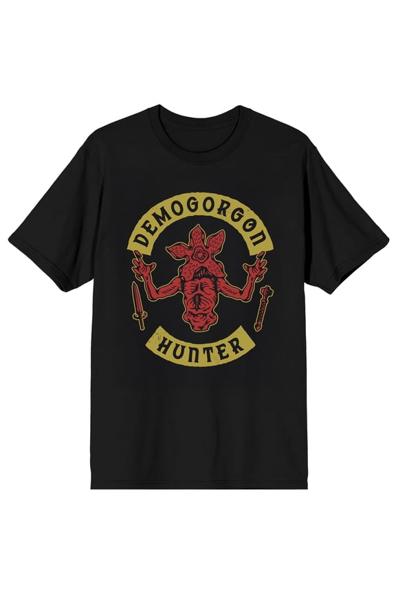 Stranger Things Demogorgon Hunter Men's Graphic Tee | DTG Biker-Patch Design | Crew Neck Short Sleeve | Officially Licensed T-Shirt-XXL
