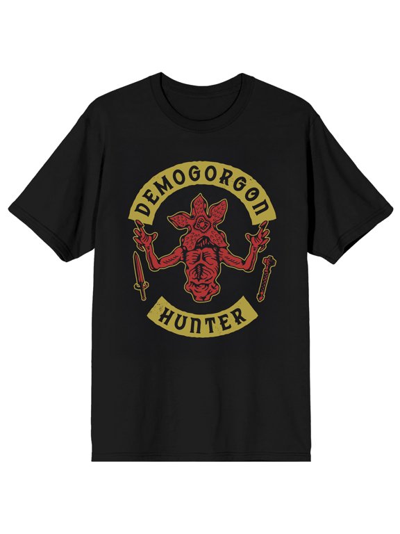 Stranger Things Demogorgon Hunter Men's Graphic Tee | DTG Biker-Patch Design | Crew Neck Short Sleeve | Officially Licensed T-Shirt-XXL