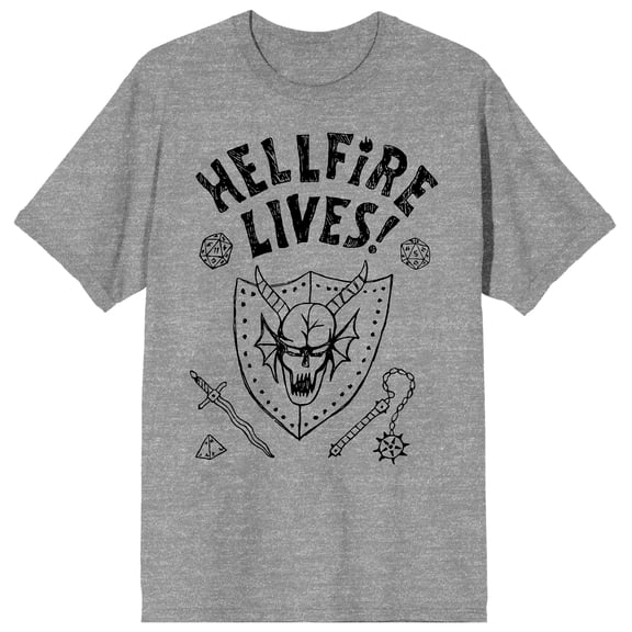 Bioworld Stranger Things Hellfire Lives Mens Graphic Tee | Screen-Printed Shield Design | Short Sleeve Crew Neck | Officially Licensed-Large