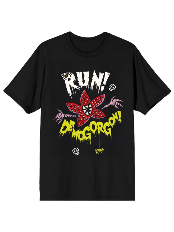 Stranger Things Run Demogorgon Graphic Tee | Direct-to-Garment Print | Crew Neck Short Sleeve | Officially Licensed Adult T-Shirt-Medium