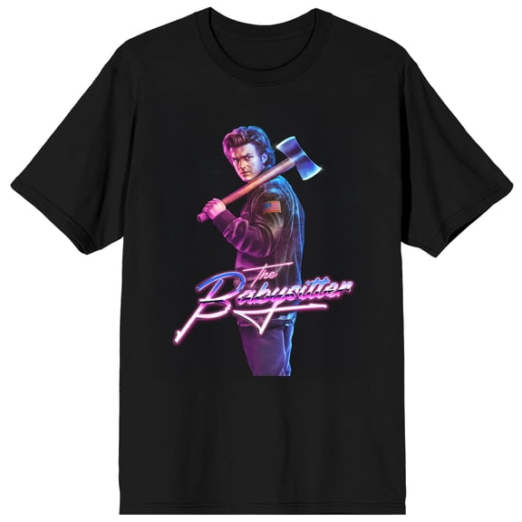Bioworld Stranger Things Steve Harrington Bibbymitten Men's Graphic T-Shirt | Retro 1980s Neon Character Art | Officially Licensed Netflix Tee-Medium
