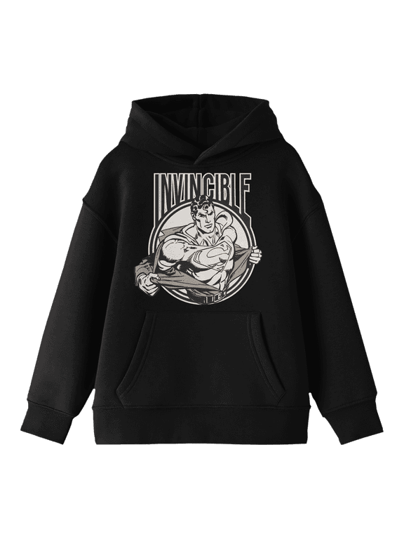 Superman Core Vintage Invincible Youth Black Graphic Hoodie-Medium