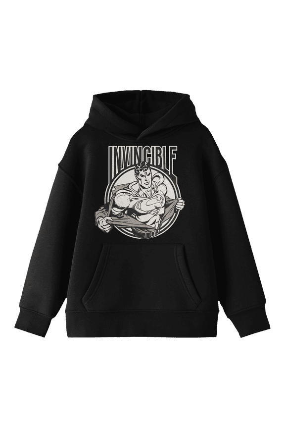Superman Core Vintage Invincible Youth Black Graphic Hoodie-XS
