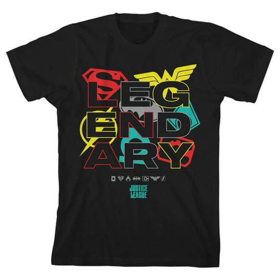 Bioworld The Justice League Legendary Hero Logos Youth Black Graphic Tee-Small