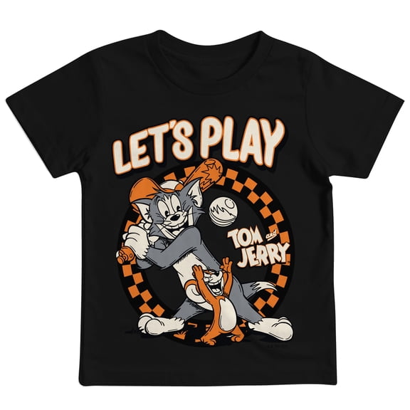 Bioworld Tom & Jerry Let's Play Baseball Toddler Boys Graphic Tee | Short Sleeve Crew Neck | Screen-Printed Vintage Artwork | Officially Licensed-Small