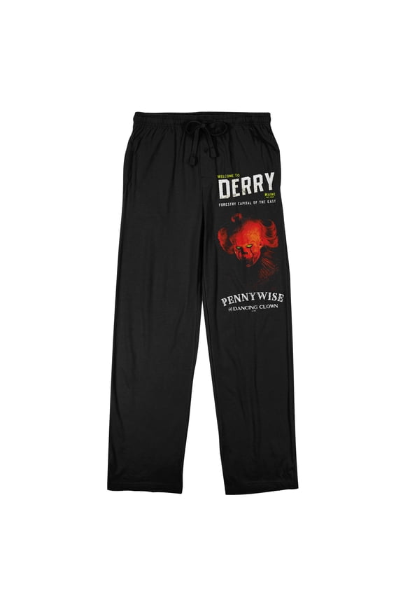 Welcome to Derry Men's Sleep Pants | Pennywise Screen-Print Lounge Bottoms | Drawstring Waist | Officially Licensed IT Pajama Pants-Large