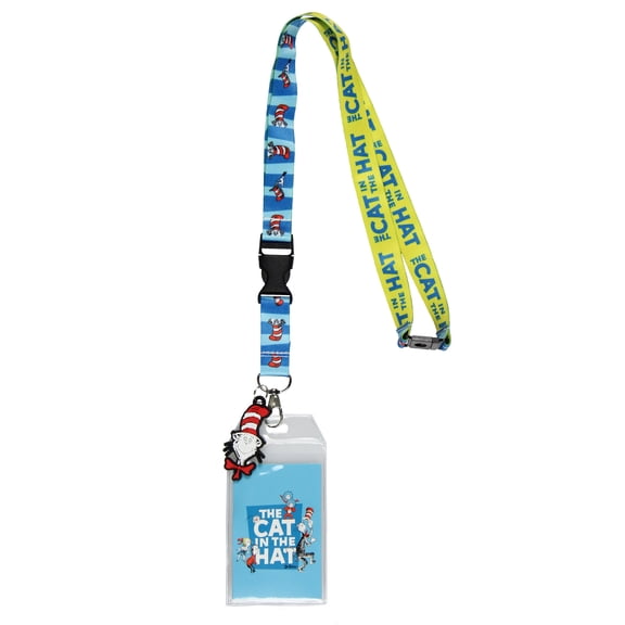 Dr. Seuss Cat In The Hat Breakaway ID Badge Holder Lanyard w/ 2" Rubber Pendant
