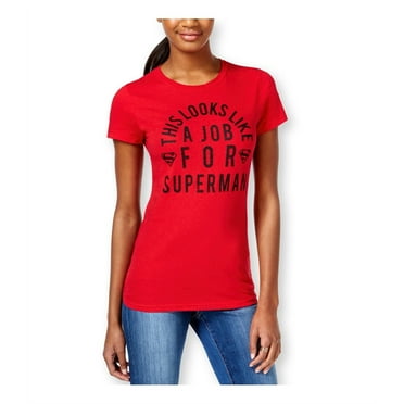 Bioworld Womens This Looks Like A Job For Superman Graphic T-Shirt, Red, Juniors, X-Small