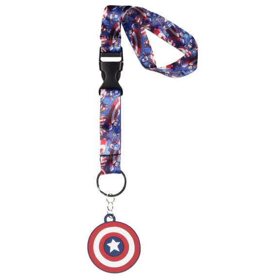 Marvel's Captain America Wristlet Strap Lanyard for Keys with 2" Rubber Keychain Hand and Wrist Lanyard Strap