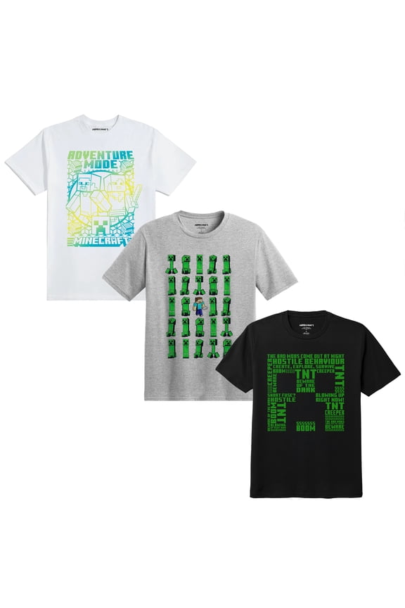 Youth Boys Minecraft Creeper Graphic T-Shirt 3pk Set-Large