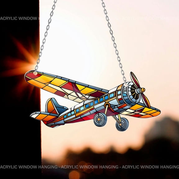 Biplane Airplane Acrylic Suncatcher Aviation Window Hanging Home Decor Gift