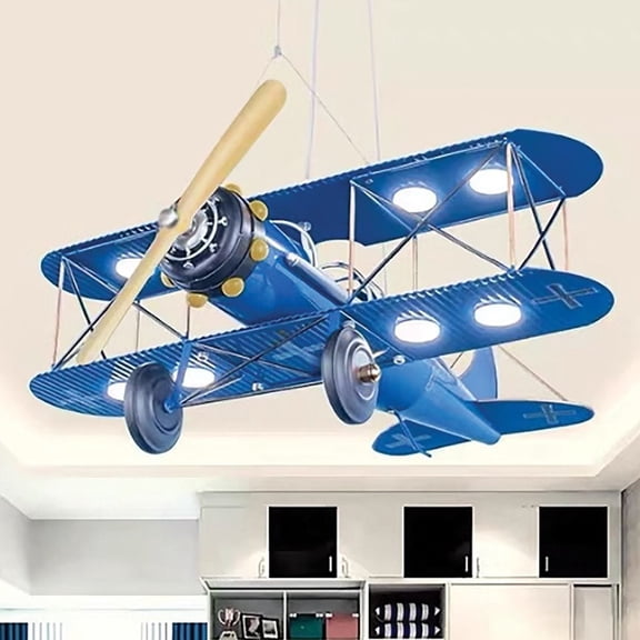 Biplane Hanging Ceiling LED Light Display, 8-Bulb, 25.5" Wingspan