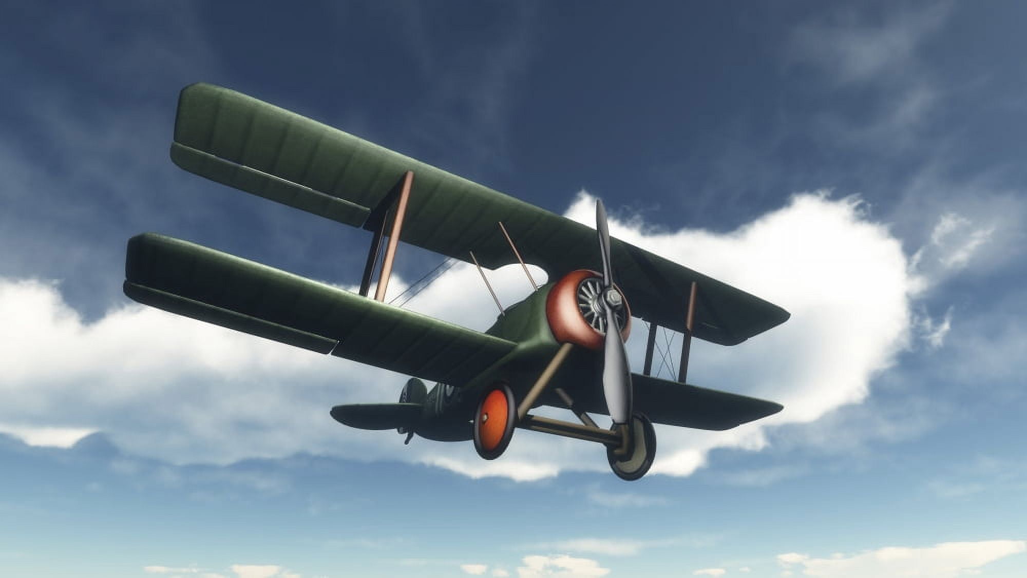 Biplane flying in blue cloudy sky Canvas Art - Elena DuvernayStocktrek Images (37 x 21)