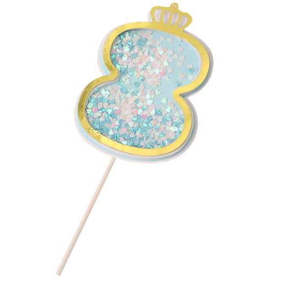 Biplut 0-9 Number Cake Topper Glittery Adorable Sequins Digital Birthday Cake Insert Cards Party Supplies (no.8,Blue)