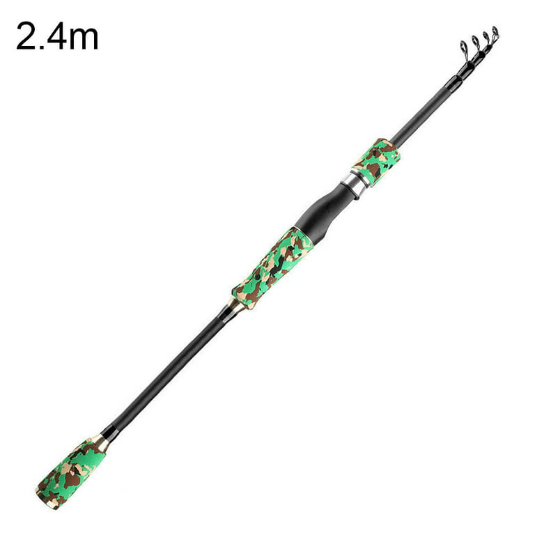 Biplut 1.8/2.1/2.4/2.7/3m Carbon Fiber Telescopic Fishing Rod Pole Fish  Tackle Tool (Green,2.4m,Spinning Rod*) 