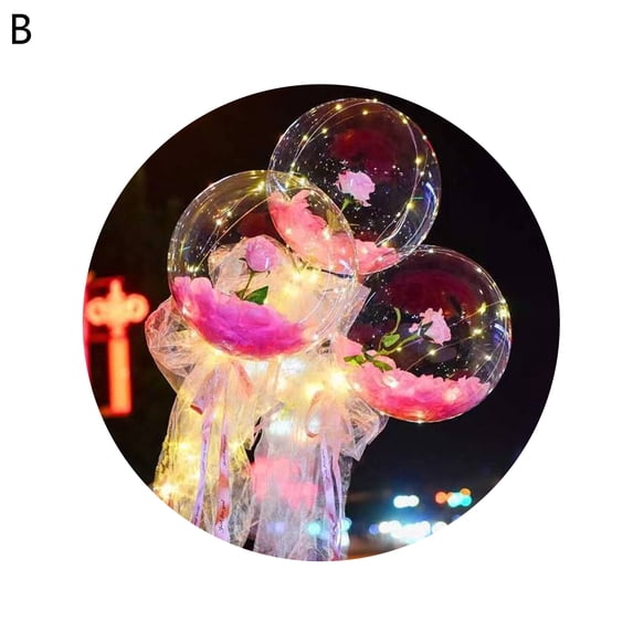 Biplut 1 Set Bobo Balloon Glowing Decorative Nice-looking Add Romantic Touch LED Flower Balloon for Valentine's Day (Type B)