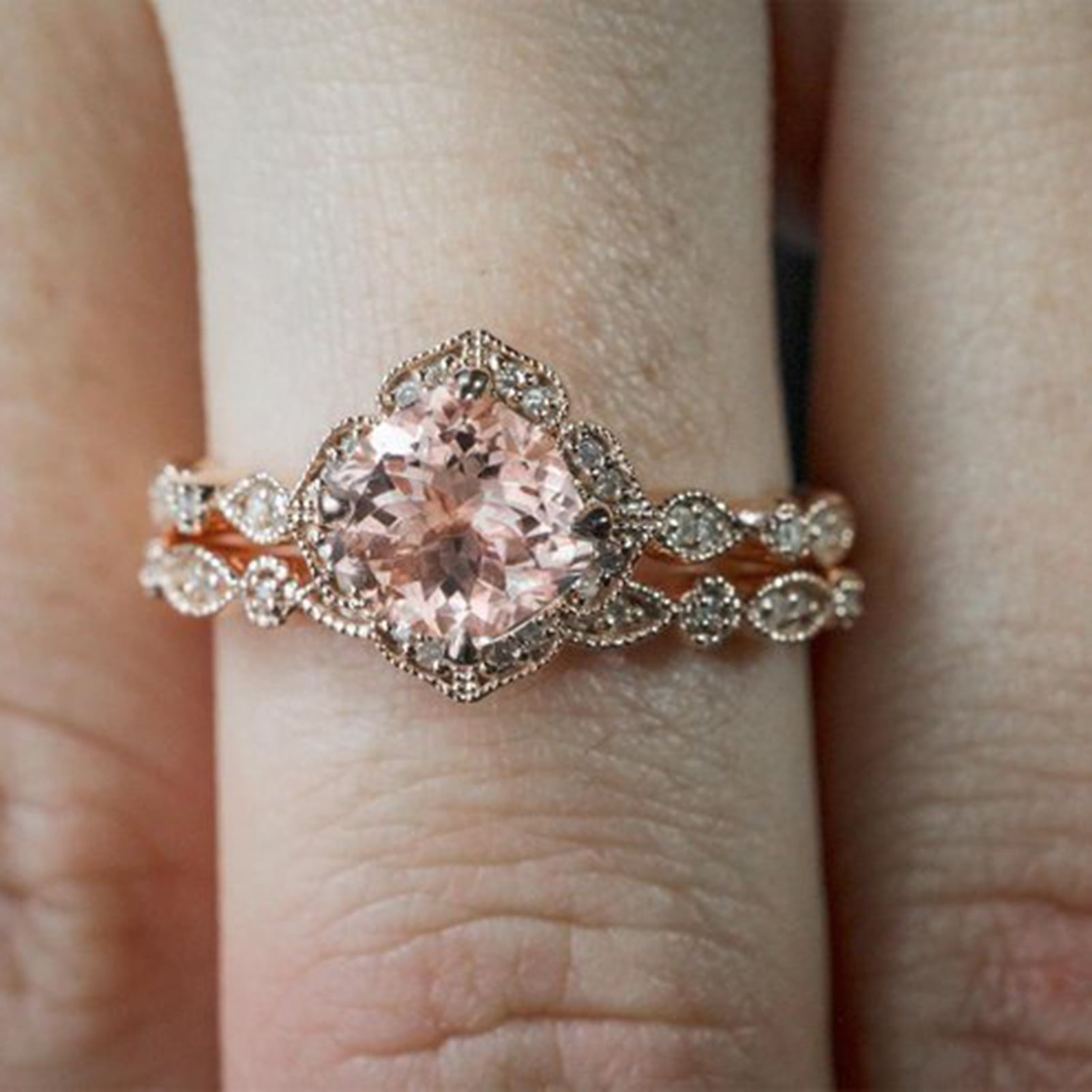 Biplut 1 Set Women Wedding Ring Set Sparkling Antirust Exquisite Geometric Electroplated