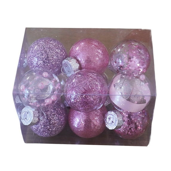 Biplut 12Pcs/Box 6cm Christmas Transparent Ball Multi-colors Glitter Powder Hollow Dreamy Unbreakable Wedding Decor PET Plastic Xmas Tree Decor Hanging Round Ball Pendant Party Favor (Pink)