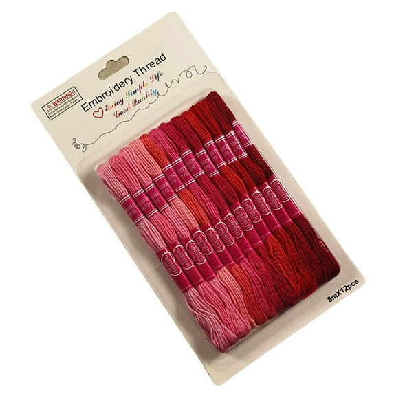 Biplut 12Pcs/Pack Embroidery Thread Good Toughness Gradient Series Multi-color Strong Unfading Wear-resistant Cotton Rope Bracelet Making String Cross Stitch Floss Household Supplies (Red)