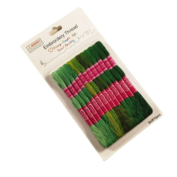 Biplut 12Pcs/Pack Embroidery Thread Good Toughness Gradient Series Multi-color Strong Unfading Wear-resistant Cotton Rope Bracelet Making String Cross Stitch Floss Household Supplies (Green)