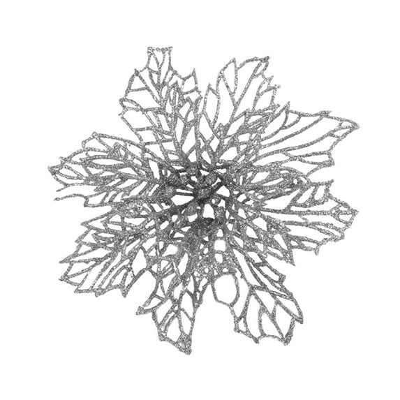 Biplut 15cm Decorative Glitter DIY Christmas Flower Large Hollow Fake Magnolia Christmas Tree Decoration Party Decor (Silver)