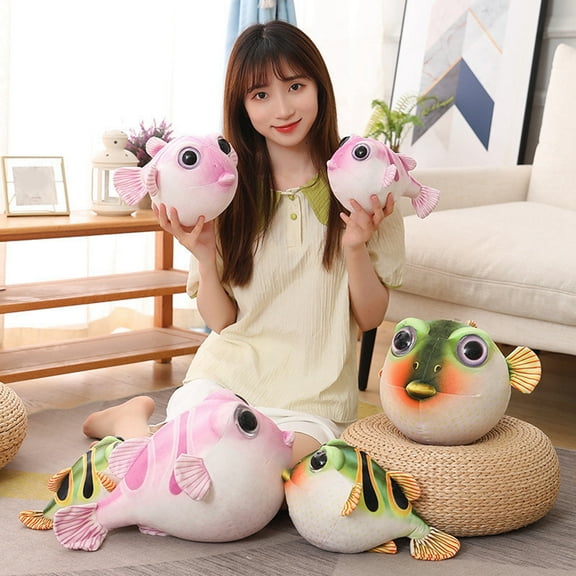 Biplut 26/33/43cm Pufferfish Plush Toy Ugly And Cute Animal Doll Fluffy Accompany Sleeping Pillow Sofa Ornament Simulation Globefish Stuffed Animal Pillow Doll Gifts for Girl Children