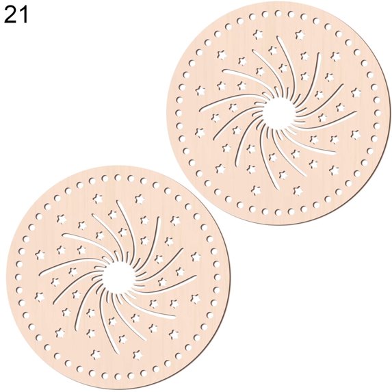 Biplut 2Pcs Crochet Wood Bases Unpainted Floral Pattern Round Hollow Knitting Wooden Basket Bottoms for Embroidery (Type 21)