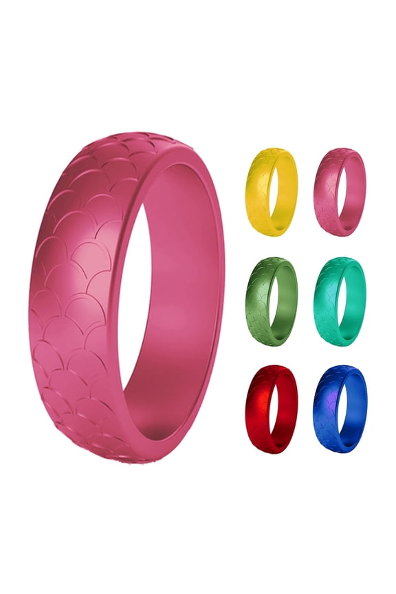 2Pcs Women Fish-scale Pattern Birthday Silicone Ring Wedding Band Accessory Gift (September, Sapphire Color,US 10)