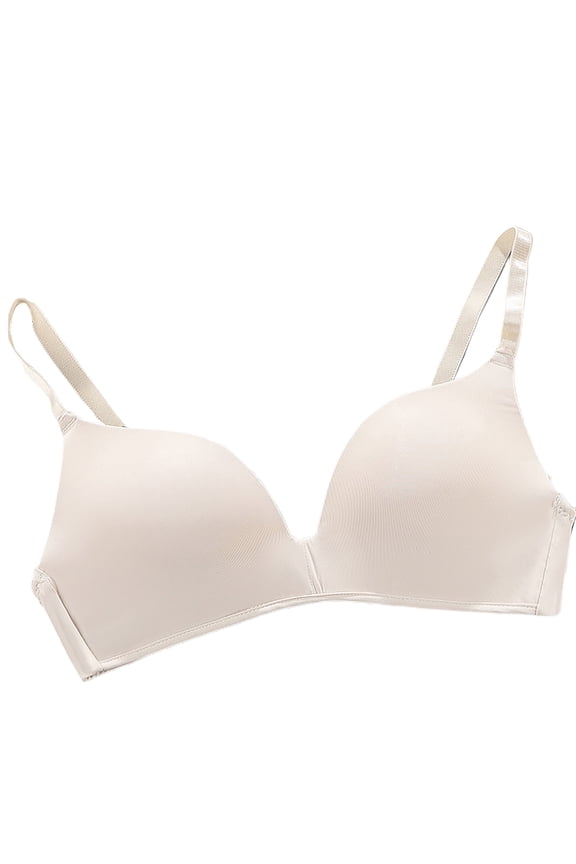 3/4 Cup Pads Wire Free Adjustable Shoulder Straps Lady Bra Seamless Push Up Thin Underwear (Beige,32A)