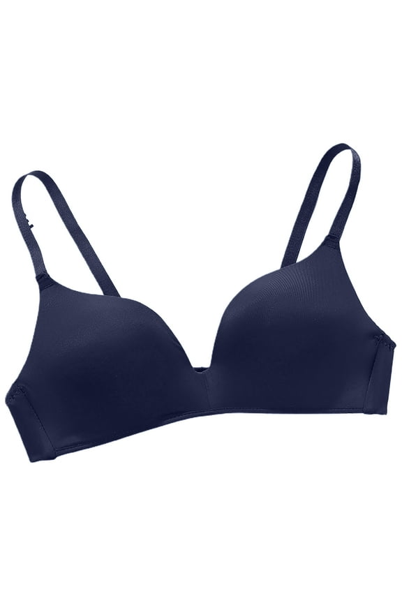 3/4 Cup Pads Wire Free Adjustable Shoulder Straps Lady Bra Seamless Push Up Thin Underwear (Blue,32A)