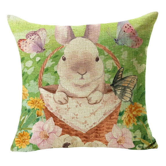 Biplut 45x45cm Square Pillow Case Rabbit Theme Colorful Eggs Home Decoration Flax Happy Easter Pillow Cushion Cover for Indoor (Type N)