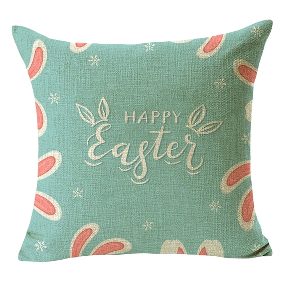 Biplut 45x45cm Square Pillow Case Rabbit Theme Colorful Eggs Home Decoration Flax Happy Easter Pillow Cushion Cover for Indoor (Type O)