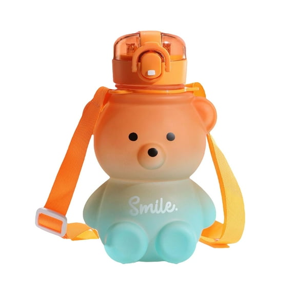 Biplut 800ML Bear Water Cup Fall Resistant Bear Shape Drink Water Creative Gradient Color Bear Water Cup for Travel(Orange)