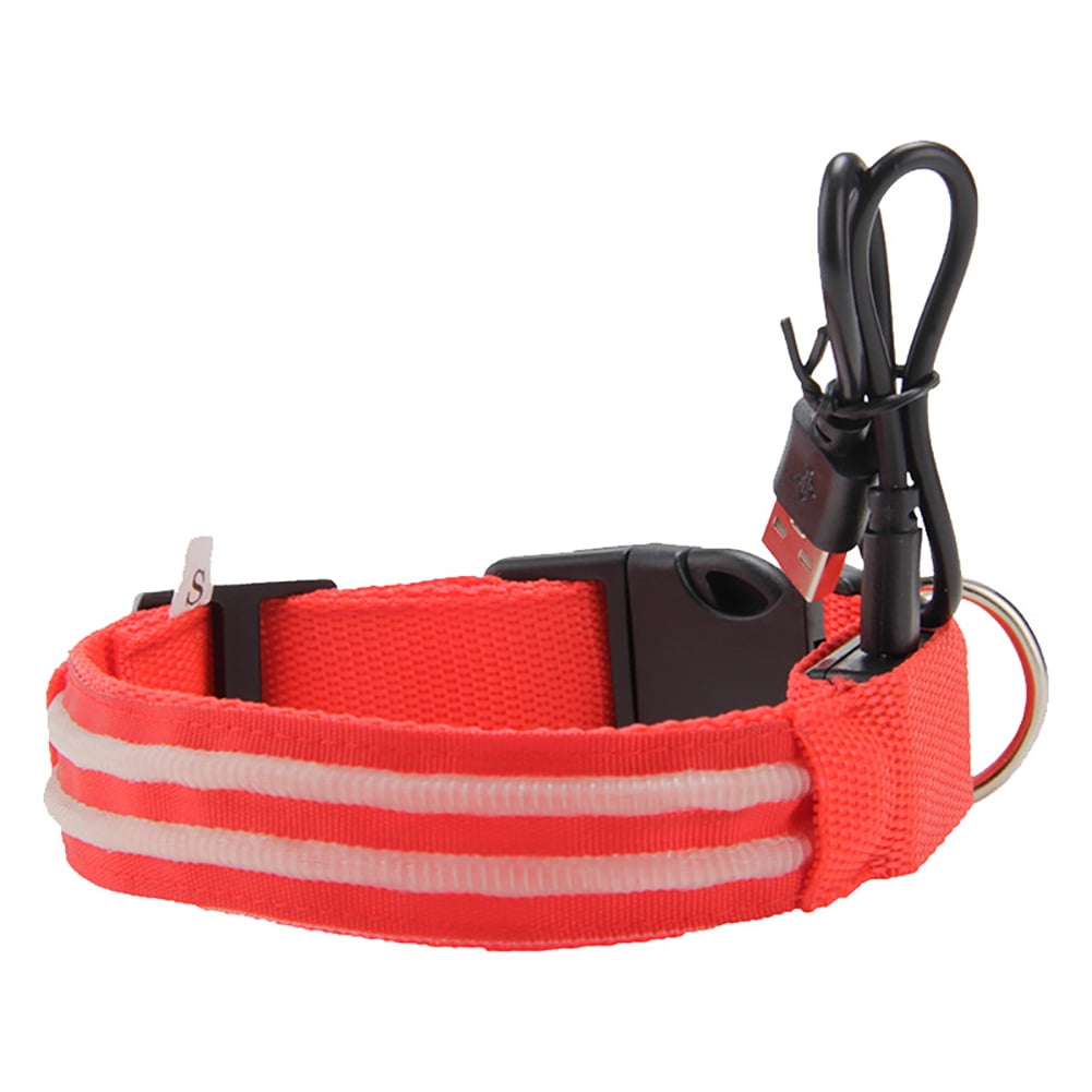 Biplut Adjustable USB Rechargeable Dual Fiber Shiny LED Pet Collar Cat Dog Neck Band (Red,XL