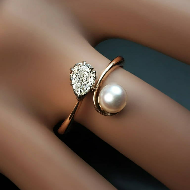 Biplut Charming Skin-touching Lady Ring Copper Faux Pearl Cubic