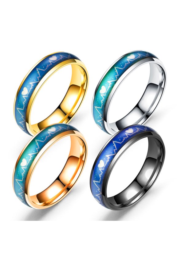 Fashion Men Women Mood Changing Color Heart Beat Ring Party Jewelry Couple Band