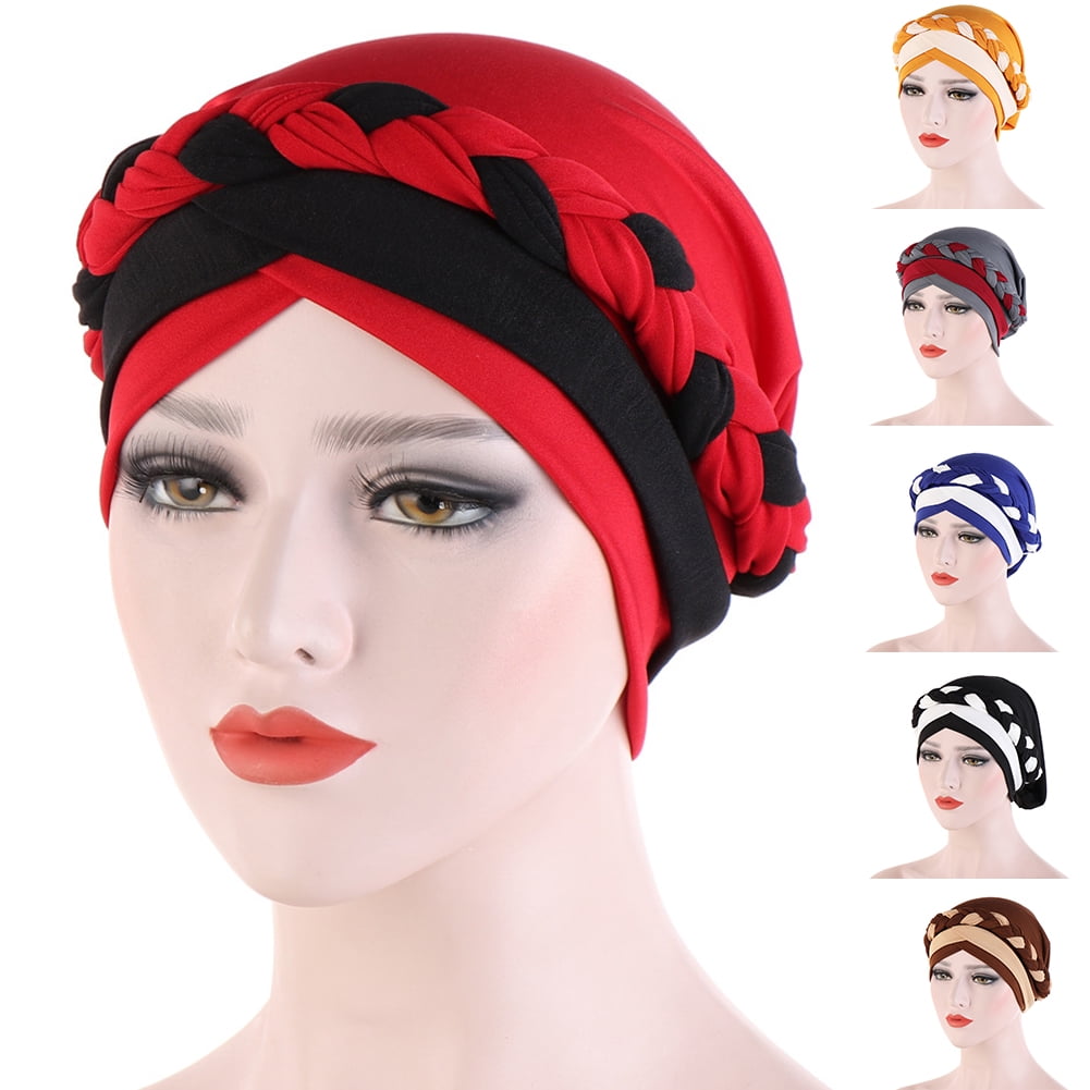 Biplut Fashion Women Braid Elastic Head Scarf Turban Hat Cancer Chemo Hair  Loss Cap 