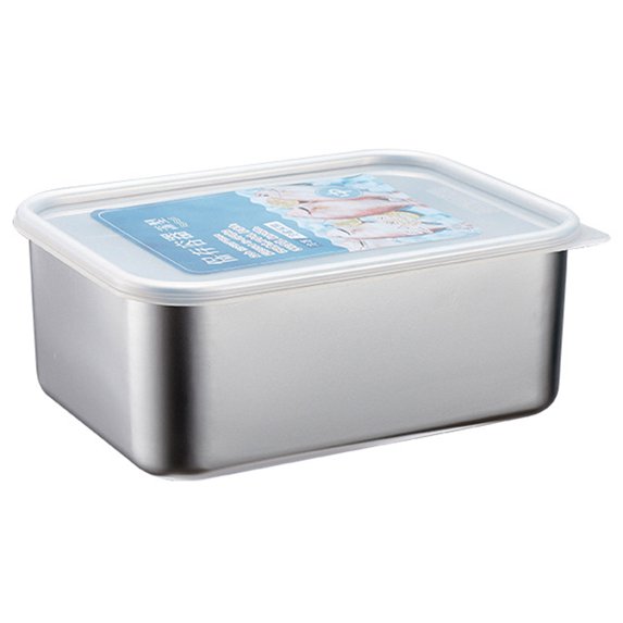 Biplut Food Grade Leak-proof Food Container with Clear Lid Insulation Cold Preservation Large Capacity Stainless Steel Freezer Box for Dinning Room(B,L)